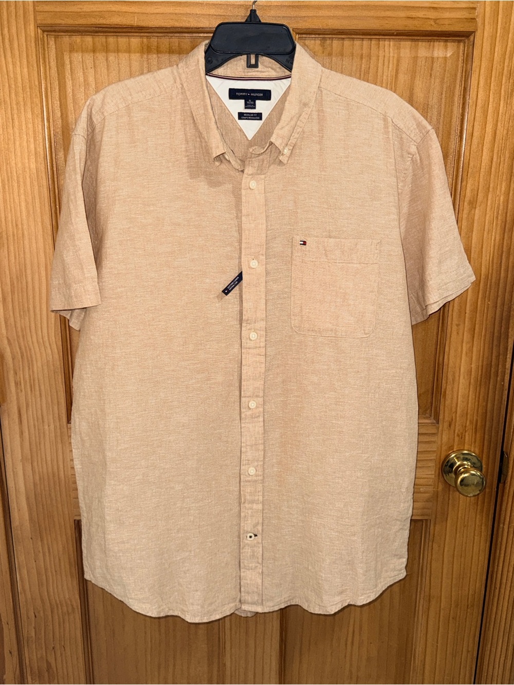 NWOT Tommy Hilfiger Beige Short Sleeve Button-Down Linen-Blend Shirt-XL-EC - Picture 3 of 11
